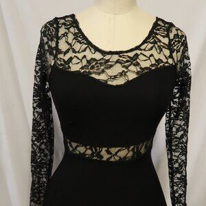 Black Lace Long Sleeve Skater Dress
